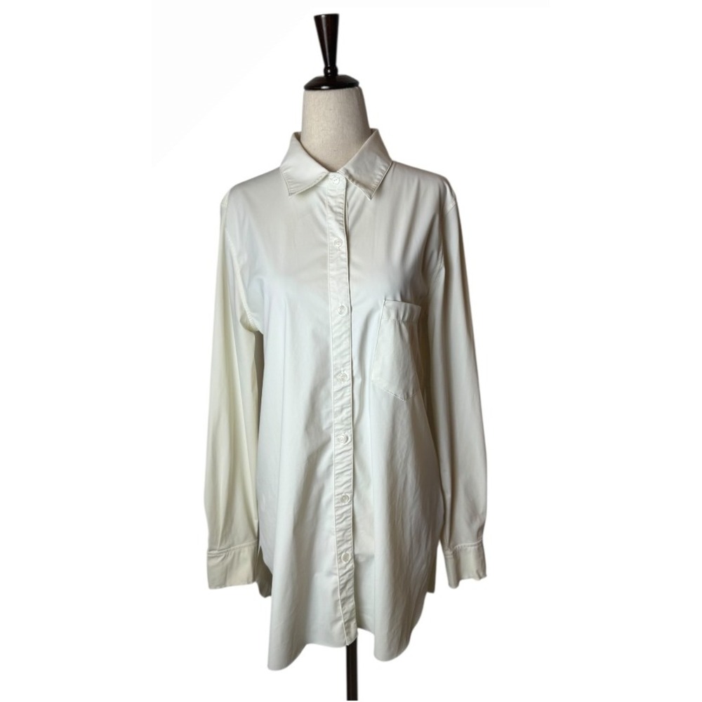 Lysse Shirt Women Small Beige Collared Long Sleeve Schiffer Button Down Preppy